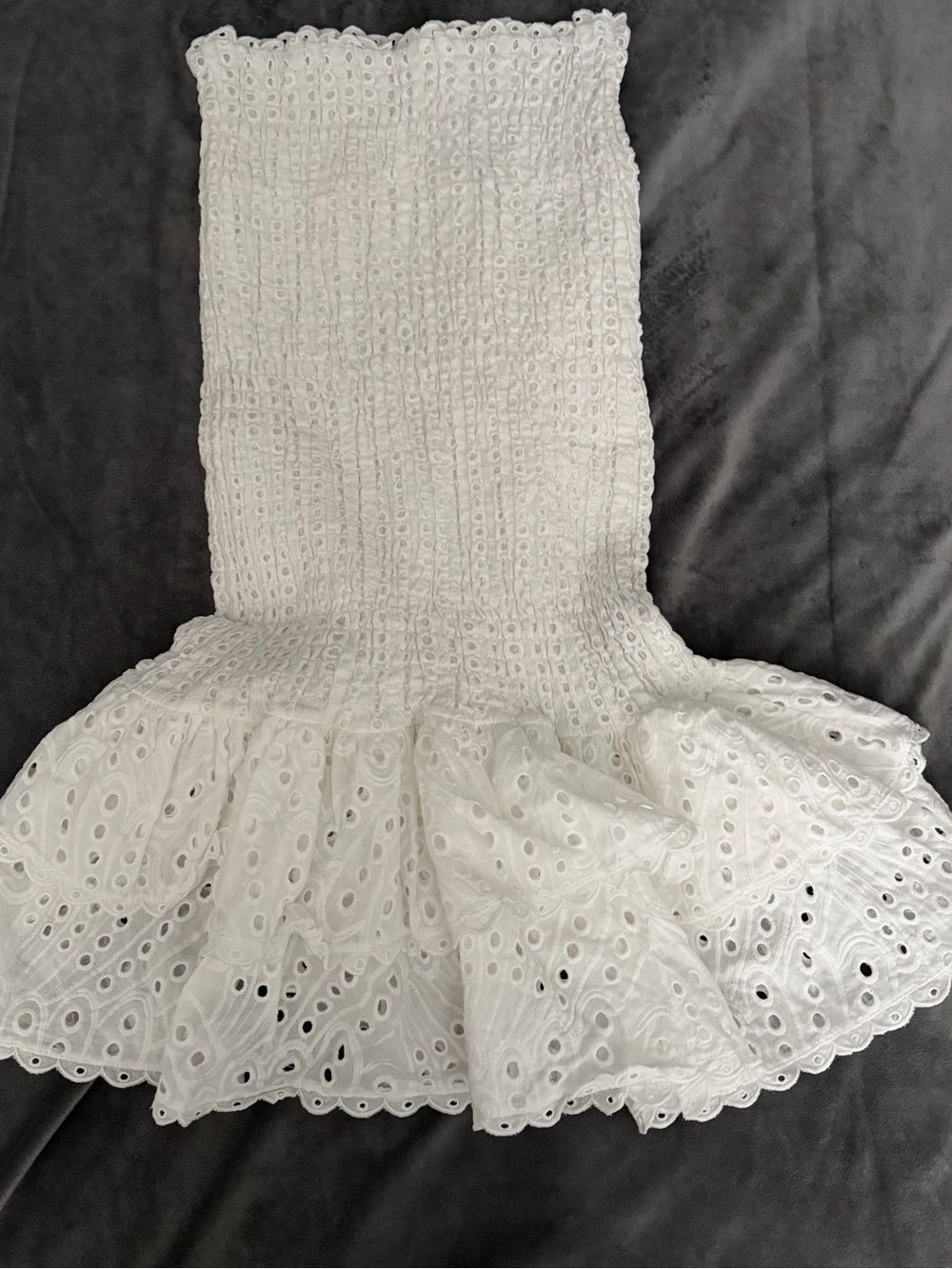 Mew Mews White Eyelet Strapless Smocked Mini Dress
